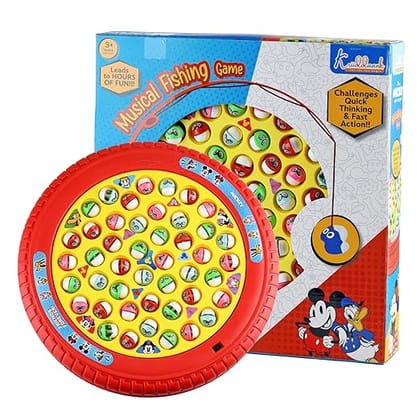 Mickey Kids Musical Fishing Game Fish Catching Board Game Toy 45 Fishes with Big Round Pond & 4 Fish Catching Sticks for Kids