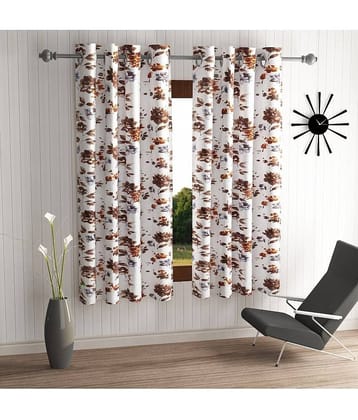 Home Sizzler Set of 2 Door Semi-Transparent Eyelet Polyester Brown Curtains ( 213 x 116 cm )