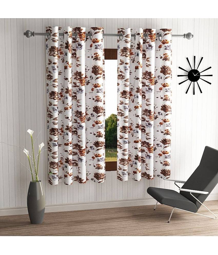 Home Sizzler Set of 2 Door Semi-Transparent Eyelet Polyester Brown Curtains ( 213 x 116 cm )