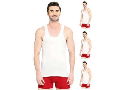 VIP Supreme Men's 100% Cotton White Vest, Moisture Absorbent Inner wear for Men - Pack of 4 - L
