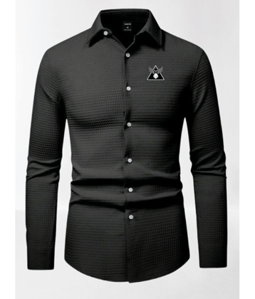 bluecorp enterprise Cotton Blend Regular Fit Popcorn Textured Full Sleeves Men's Casual Shirt - Black ( Pack of 1 )