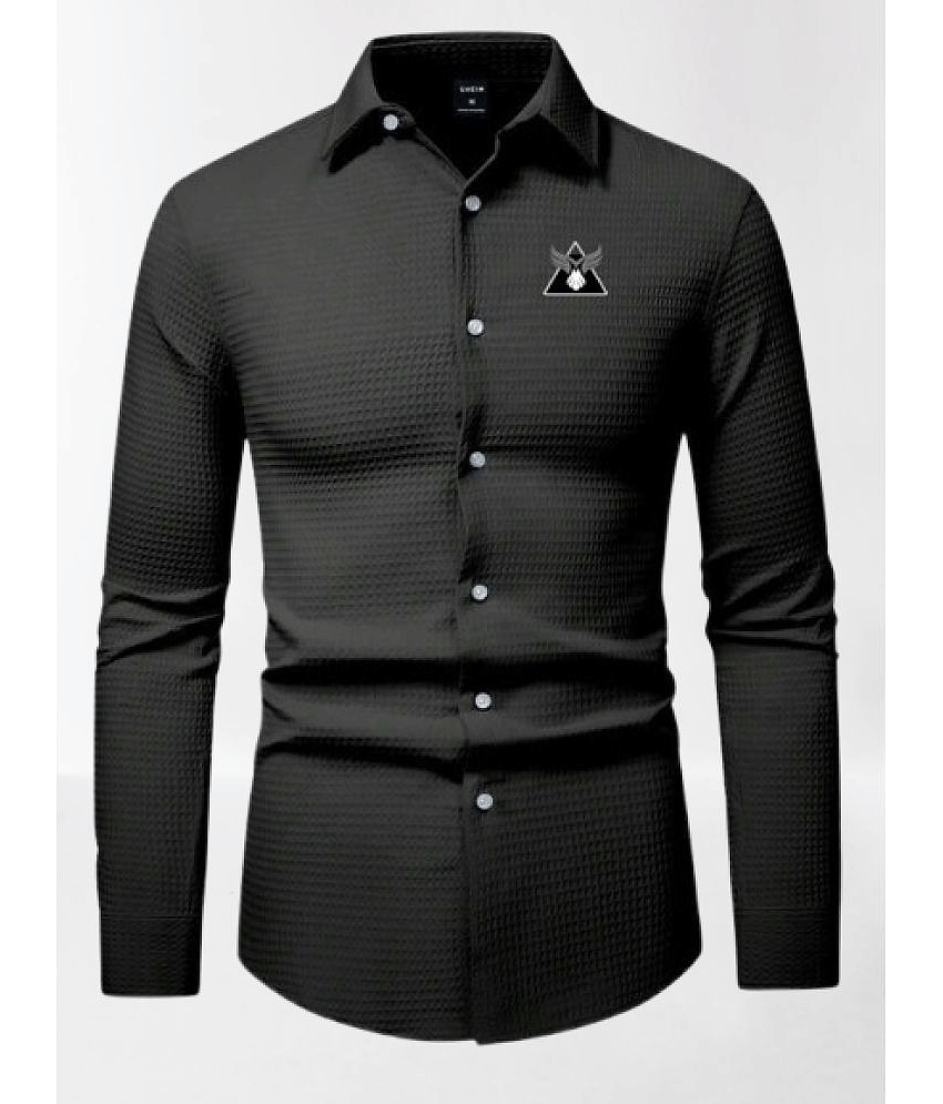bluecorp enterprise Cotton Blend Regular Fit Popcorn Textured Full Sleeves Men's Casual Shirt - Black ( Pack of 1 )
