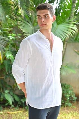 Pierce - Dobby Striped Shirt - White-S-38 / WHITE