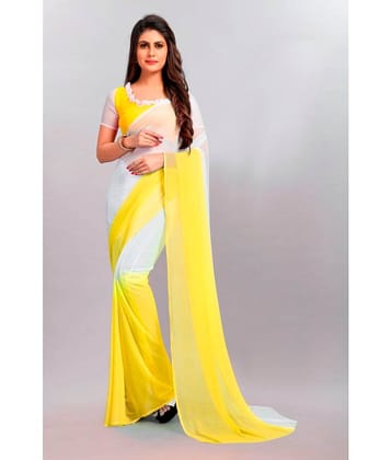 Apnisha Chiffon Colorblock Saree With Unstitched Blouse Piece ( Yellow )