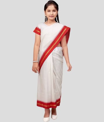 Aarika Silk Saree For Girls ( White , Pack of 1 )