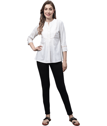 wonder weave Women's Cotton Regular Top ( Off White )