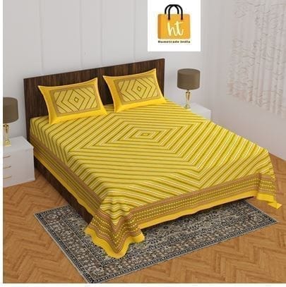 3001-Hometrade India-Standard King Size (90*108 Inches) Double Bedsheet With 2 Pillow Cover-RJ-14-Jaipur lining-3957