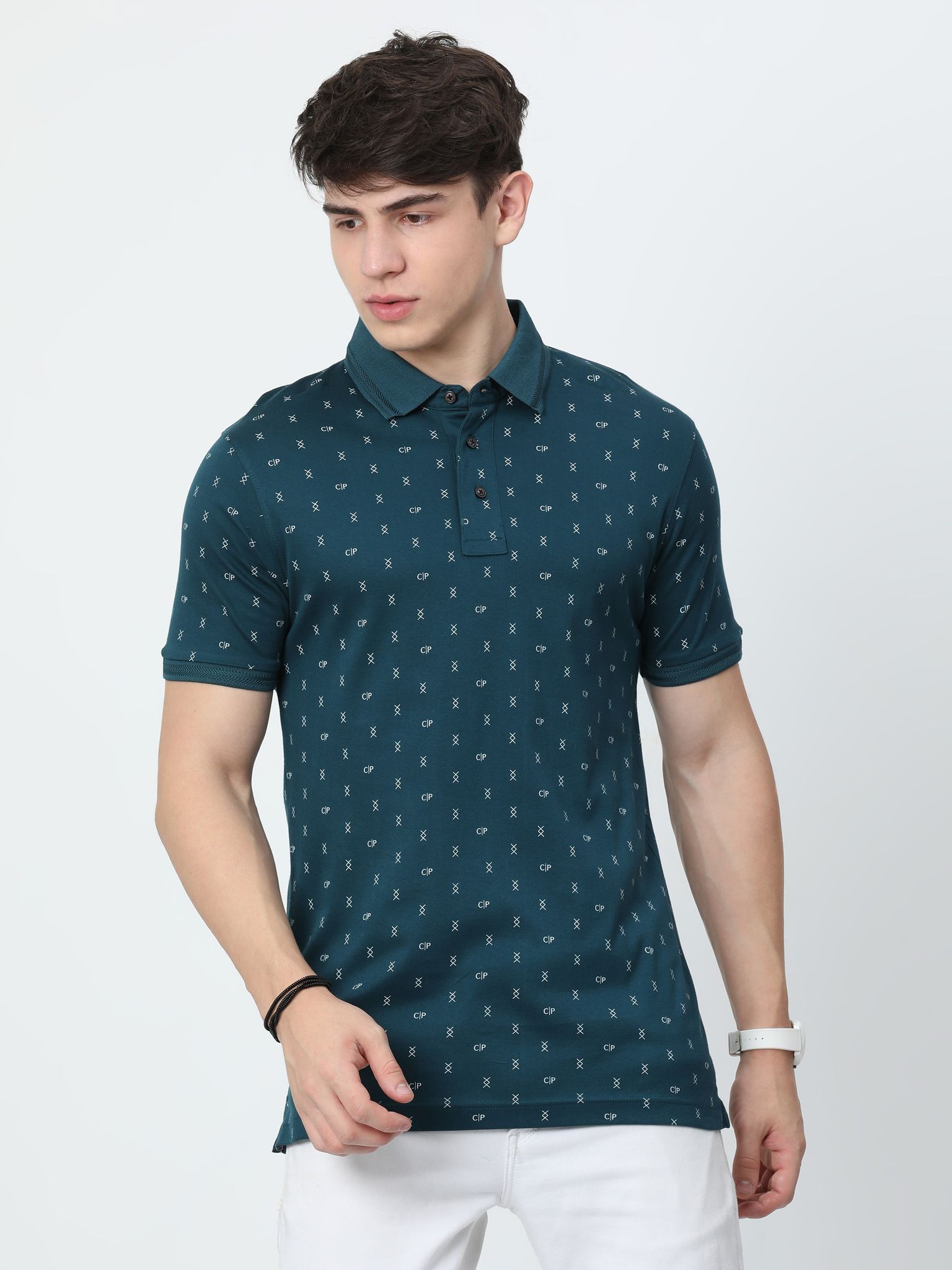 Classic Polo Mens Cotton Half Sleeves Printed Slim Fit Polo Neck Blue Color T-Shirt | Prm - 788 B Sf P