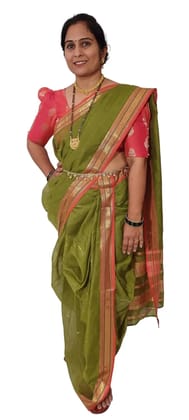 Mom And Me Mehendi Cotton Nauwari Saree (Free Size) | Peshwai Style | Ethnic Party