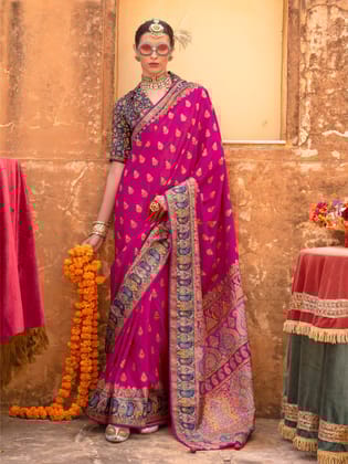 Rani Pink Soft Silk Butta & Pashmina Printed Saree