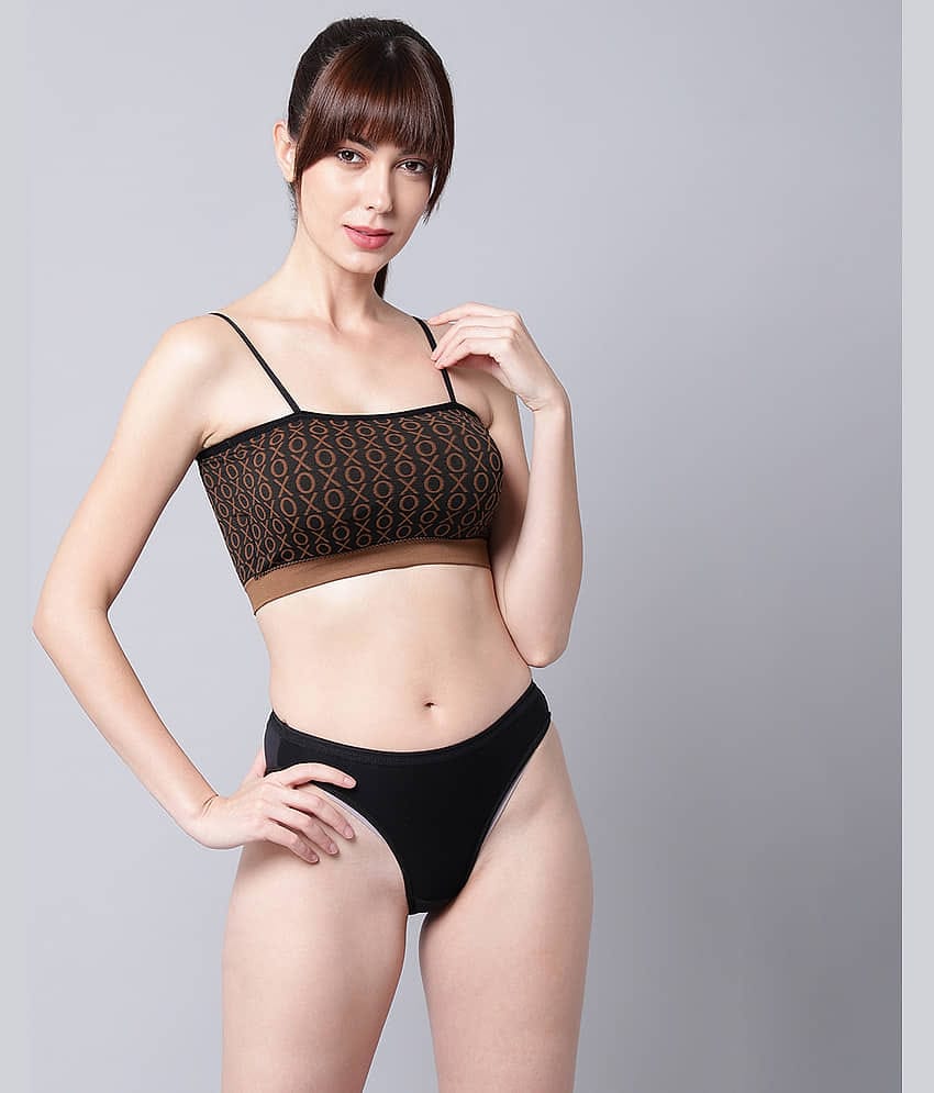 PrettyCat Polyester Women's Bra & Panty Set ( Black )