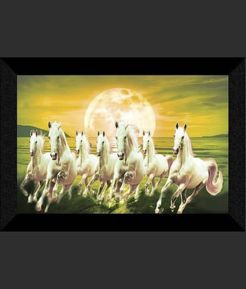 SNDArt  Vastu 7 Lucky Running Horses Painting With Frame For Living Room Gift Items 11 x 14 inch