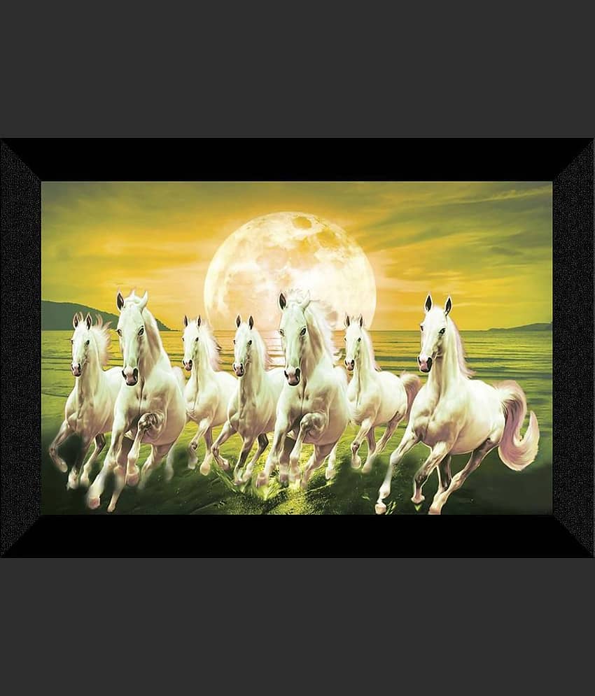 SNDArt  Vastu 7 Lucky Running Horses Painting With Frame For Living Room Gift Items 11 x 14 inch