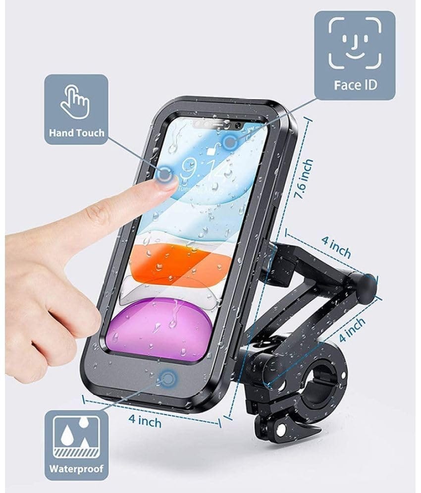 Denzcart Waterproof Bike Mobile Mount for Smartphones - Adjustable Handlebar Holder, 360� Viewing, Touch-Screen Compatible, Durable Plastic, Stylish Black, Universal Fit for All Bikes
