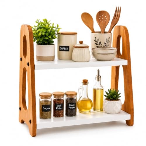 2 Tier MDF Spice Rack Organizer for Kitchen Counter