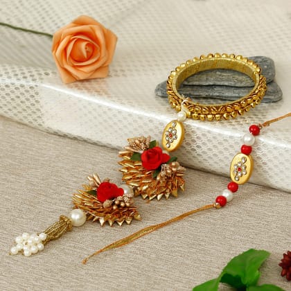 Designer Bhaiya Bhabhi Rakhi and Roli Chawal Pack, Best Wishes Greeting Card