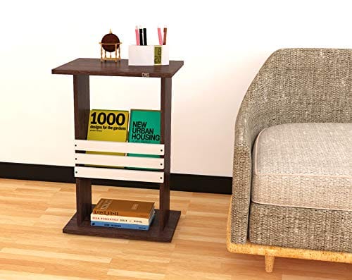 DAS Engineered Wood Side/End Table with Magazine Rack/Stand for Living Room Wenge & White- Leonardo
