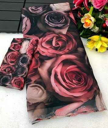 New Partywear Beautiful Print n Siroski Work Soft Chiffon Fabric Fancy Designer Saree Design