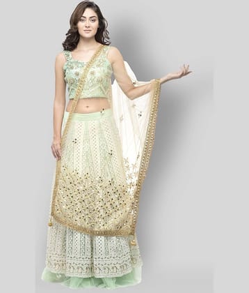 A R Silk Gold Net Mirror Work Dupatta