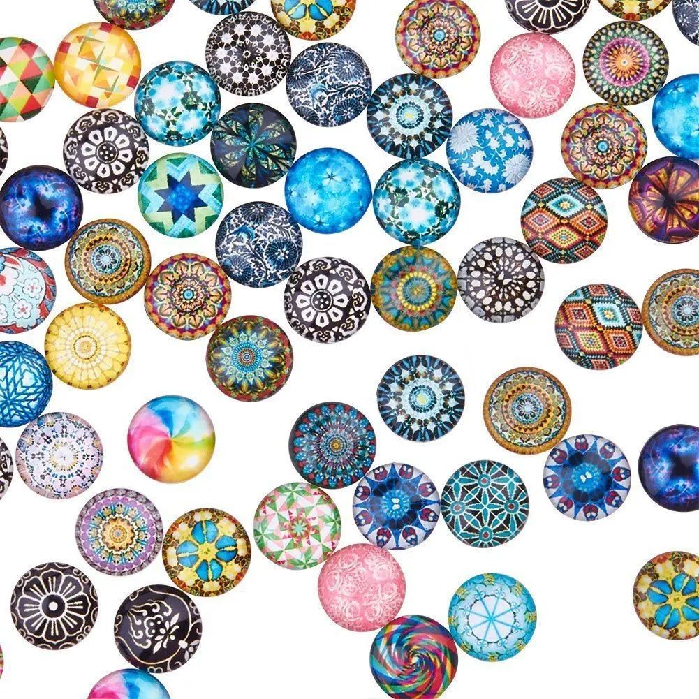 Hobbyworker Hot Sale 200 Pcs Cabochons Round Mosaic Tiles Crafts Glass for Jewelry Necklace Making Accessories