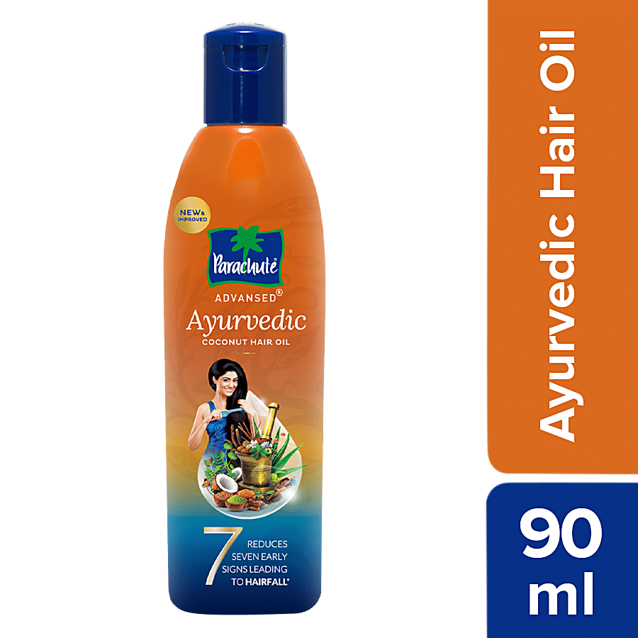 Parachute Advansed Ayurvedic Coconut Hair Oil - 7 Major Hair Problem, Ayurvedic Proprietary Medicine, 90 Ml Carton