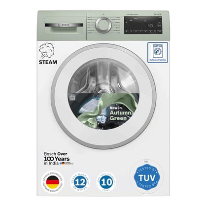 Bosch 10 kg 5 Star Front Load Fully Automatic Washing Machine, AI ActiveWater, Iron Steam Assist,Anti Stain, Inbuilt heater, 14 Wash Programs, 60L Large Drum, Autumn Green, WGA254ZJIN (2026 model) Bosch 10 kg 5 Star Front Load Fully Automatic Washing Mac