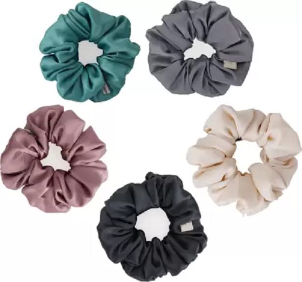 Elecsera Luxury Satin Scrunchies 5 Colours, Classic Shades Rubber Band (Multicolor)