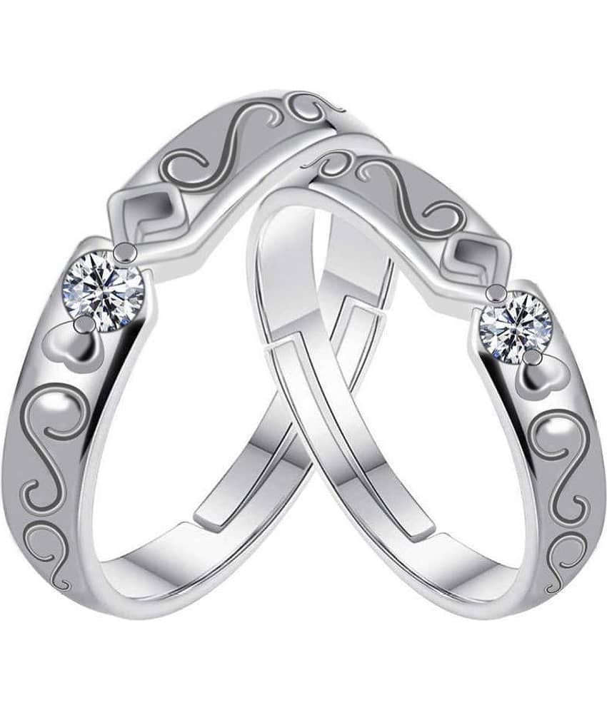SILVERSHINE Silverplated Elegant LOVE Solitaire His and Her Adjustable proposal Diamond couple ring For Men And Women Jewellery