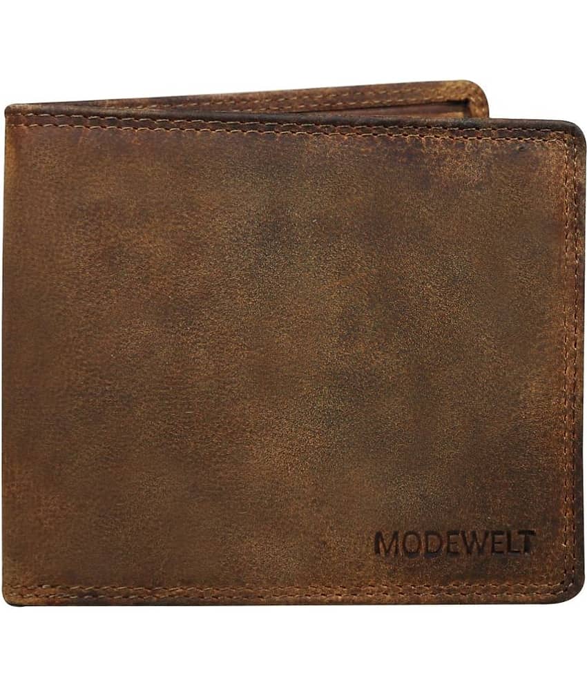 MODEWELT Brown Leather Men's Two Fold Wallet ( Pack of 1 )