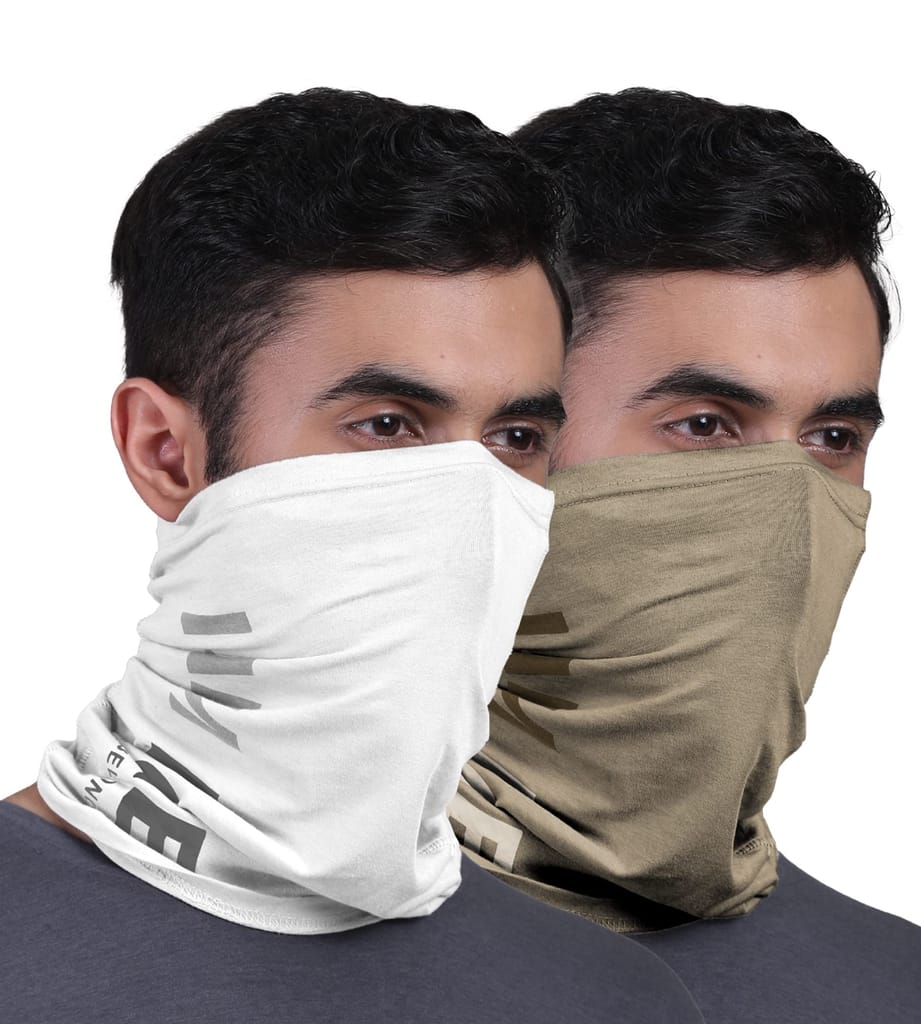 FREECULTR Unisex Bamboo Bandana, Anti Microbial Super Soft & Comfort Fit, Breathable Multipurpose Headband, Face Mask for Dust Protection and Sun - Printed Pack of 2-Beach Sand,White