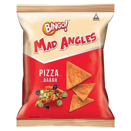 Bingo Mad Angles Pizza Flavour - Corn-Based Crunchy Chips, 33 gm