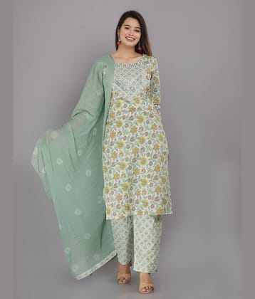 JC4U - Green Straight Cotton Women's Stitched Salwar Suit ( Pack of 1 )