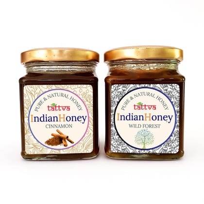 IndianHoney Wild Forest Honey & Metabolic & Warming Cinnamon Infused Honey Combo Pack (230gm & 230gm)