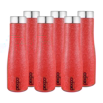 PEXPO Stainless Steel Fridge Water Bottle, 1L, Pack Of 6 Red, Monaco | Fast Cooling & Leak-Proof Water Bottle