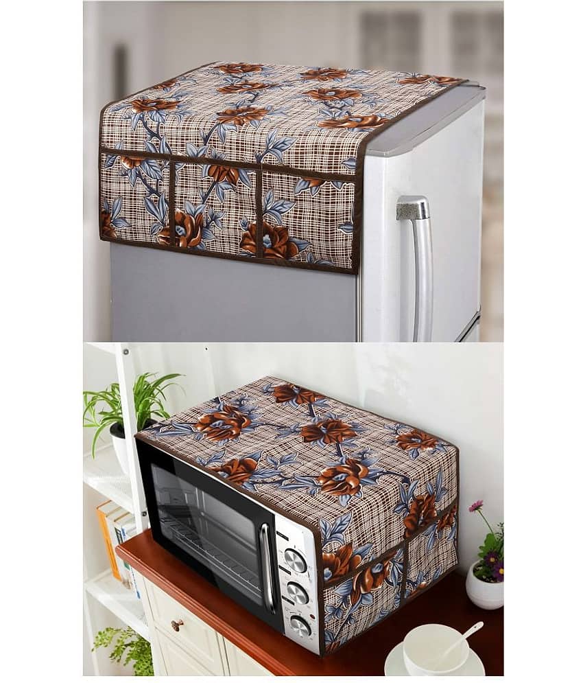 E-Retailer Set of 2 Polyester Brown Fridge Top Cover