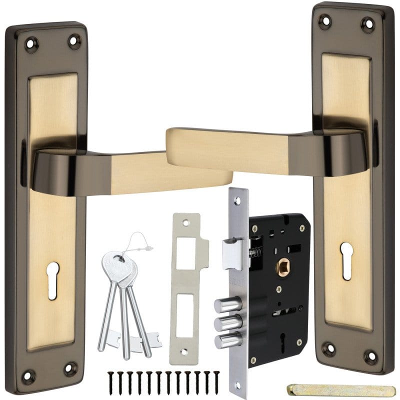 BUCKLER Iron Mortise Handle Lock for Main Door, Bedroom, Main Gate Heavy Duty-70MM Double Turn Lock-8 Inch-Mazda