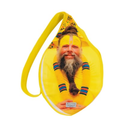 MAYAPURI Pure Cotton Premanand Maharaj Ji Printed Japa Mala Bag with Zip Pocket | Chanting Bag/Beads Bag/Jhola Bag with Sakshi Mala Counter (Yellow)