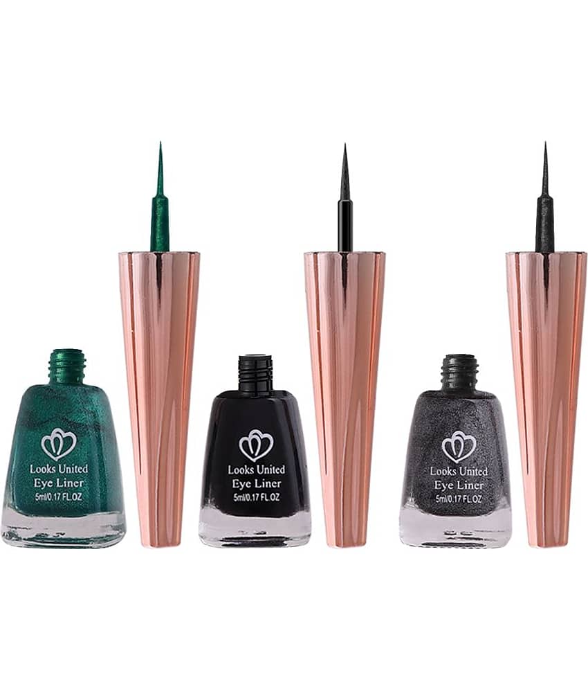 Looks United Metallic Long Lasting Intense Single Stroke Fashion Eyeliner (Metallic Forest Green, Coal Black, Matallic Charcoal)Pack Of 3