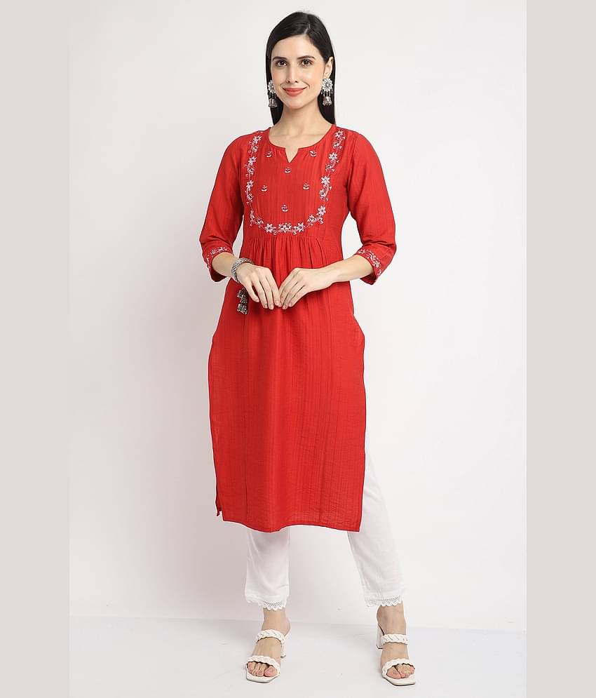 Rajnandini - Red Rayon Women's A-line Kurti ( Pack of 1 )