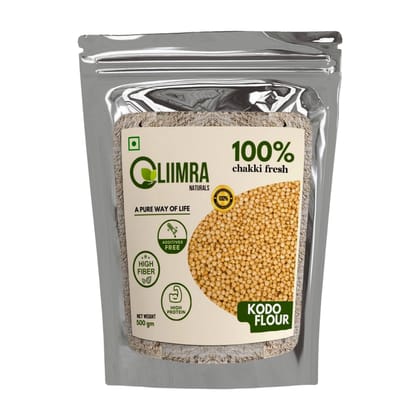Liimra Naturals Kodo Millet Flour - High Fiber, Protein-Packed, Low GI, Gluten-Free Carbohydrate Replacement, 100% Chakki Fresh Flour (500 Gram) - 500 gm