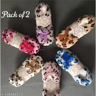 Booties Woolen Warm  Soft Winter Indoor Carpet Belly Slippers with Fur for women  Girls (Free Size)pack of 2_CLN-T-150