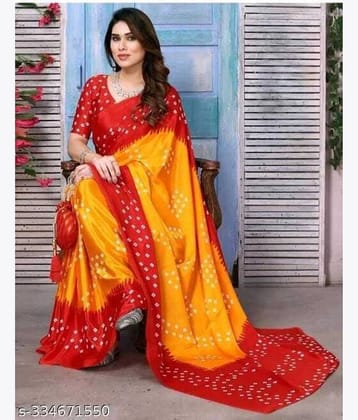 JIHANA FAB Georgette Printed Saree With Unstitched Blouse Piece ( Yellow )
