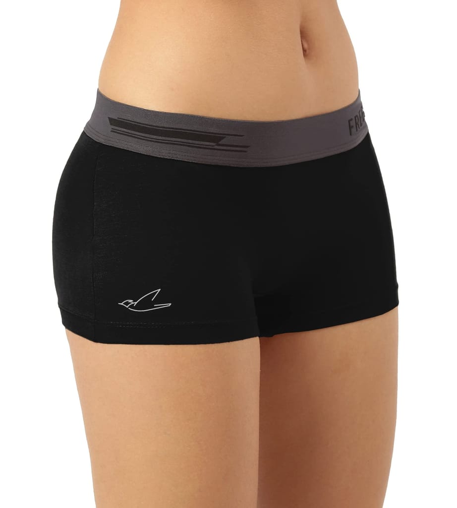 Freecultr Women's Underwear Antibacterial Micromodal Airsoft | Boy Short - Non-Itch, No Chafing, Sweat-Proof Comfort Pack of 1-Pot Black