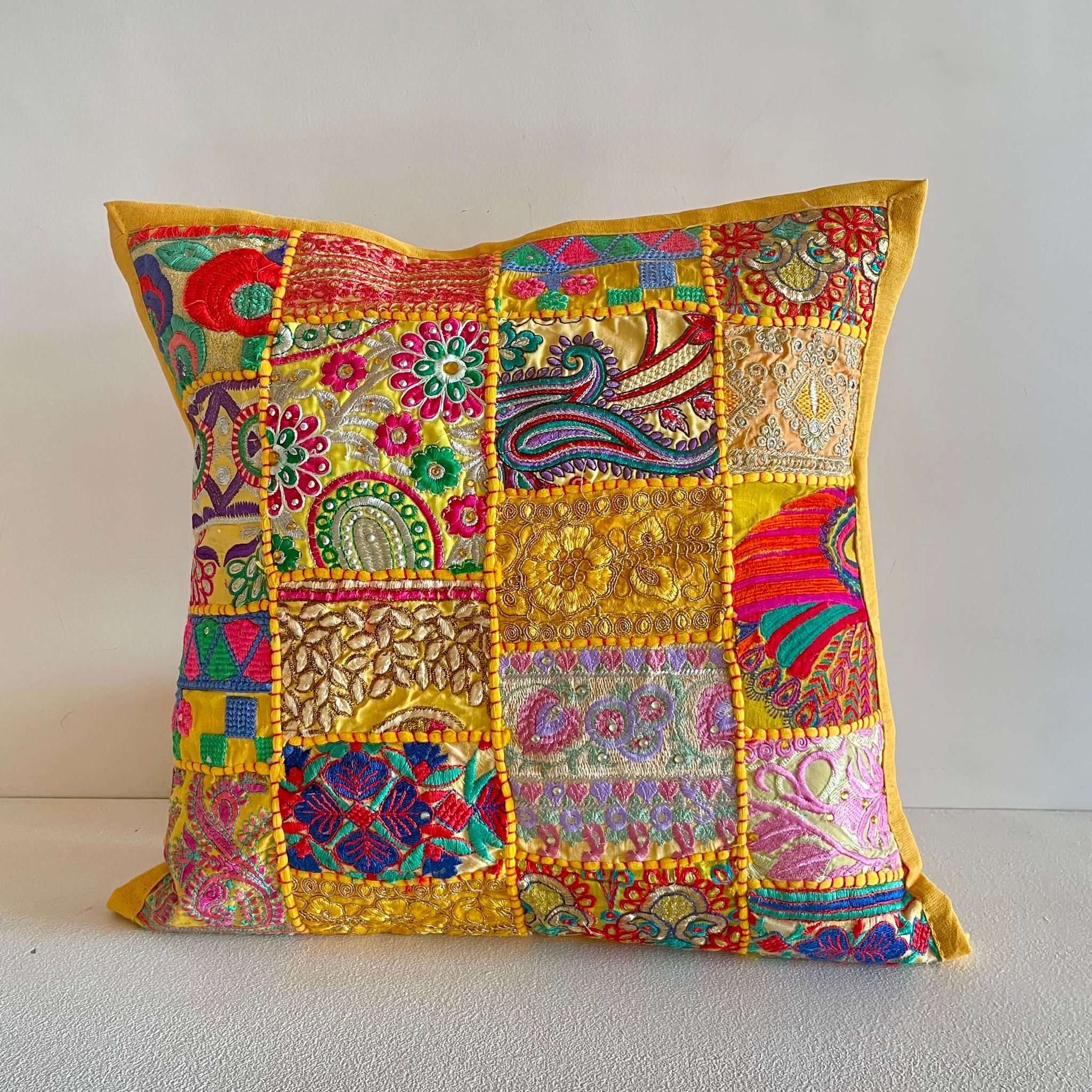 Yellow Patchwork Cushion Cover (Set of 2)-4 Cushion Covers