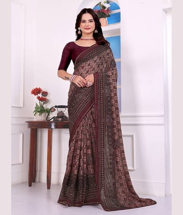 Kanooda Prints Georgette Striped Regular Saree With Unstitched Blouse Piece ( Rani )