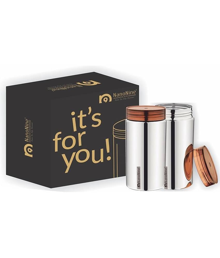 NanoNine - Canistore Single Steel Silver Food Container ( Set of 2 )