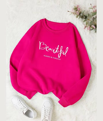 kotty Women Fleece Round Neck Sweatshirt For Light Winters ( Pink )