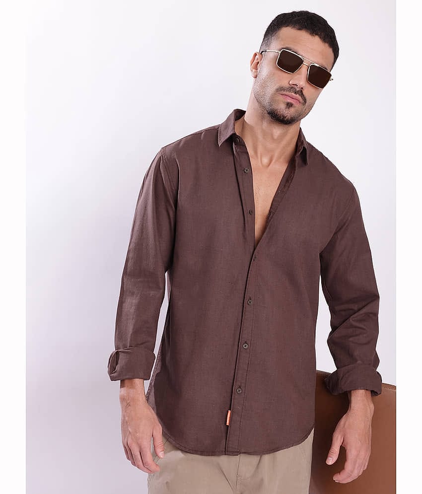 Bene Kleed Cotton Blend Regular Fit Solids Full Sleeves Men's Casual Shirt - Brown ( Pack of 1 )