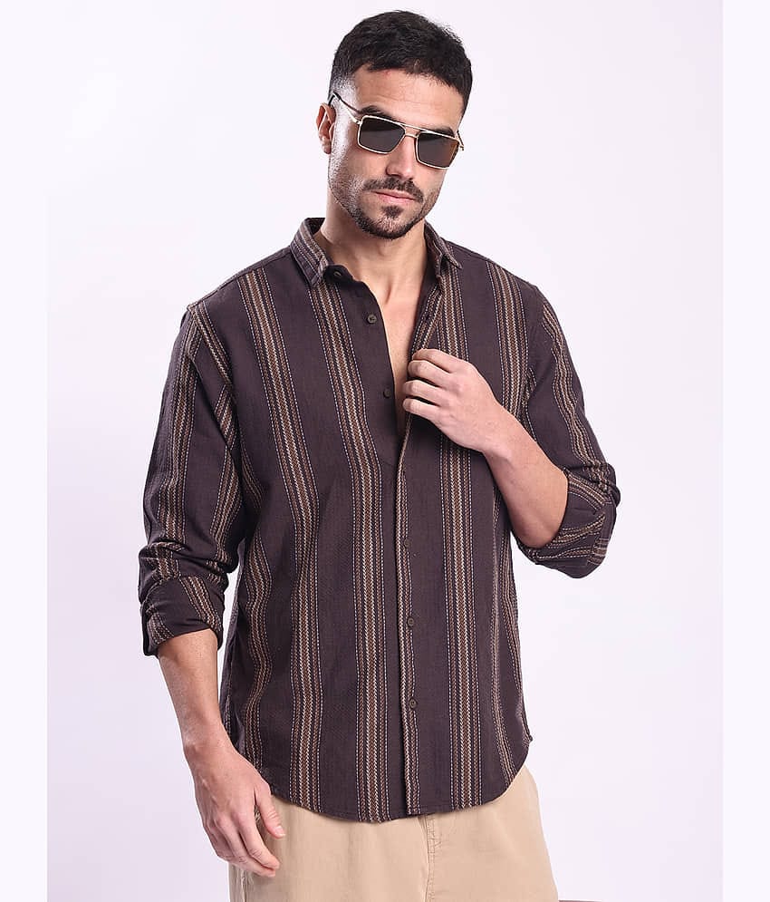Bene Kleed 100% Cotton Regular Fit Striped Full Sleeves Men's Casual Shirt - Brown ( Pack of 1 )