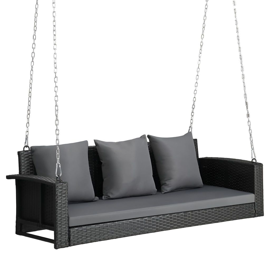 MJA FURNITURE Patio Outdoor Swing Chair 3 Seater Without Stand for Balcony, Garden | Rattan & Wicker Hammock Jhula for Adults, Uyyala for Home | Outdoor Sofa